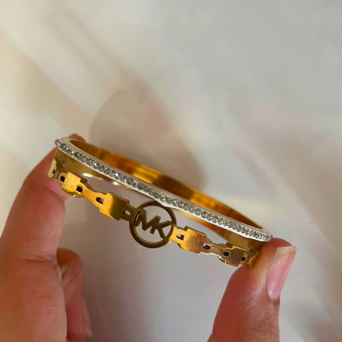 MK Logo Gold Bracelet Set – Crystal Pave Bangle