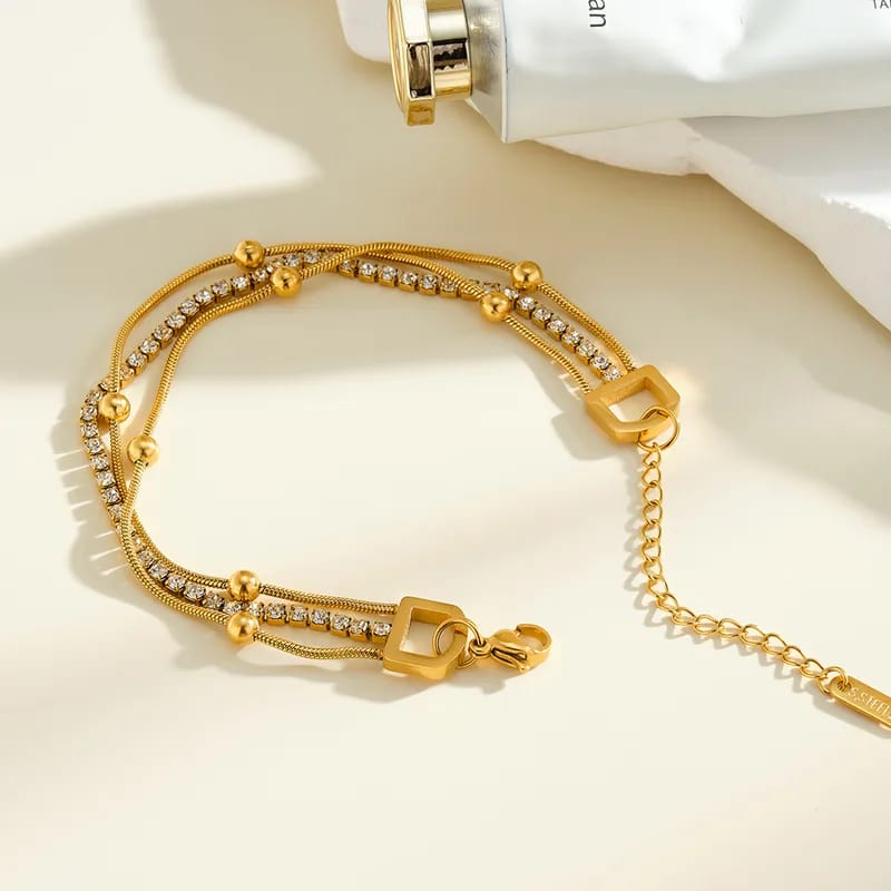 Layered Tennis & Bead Gold Bracelet