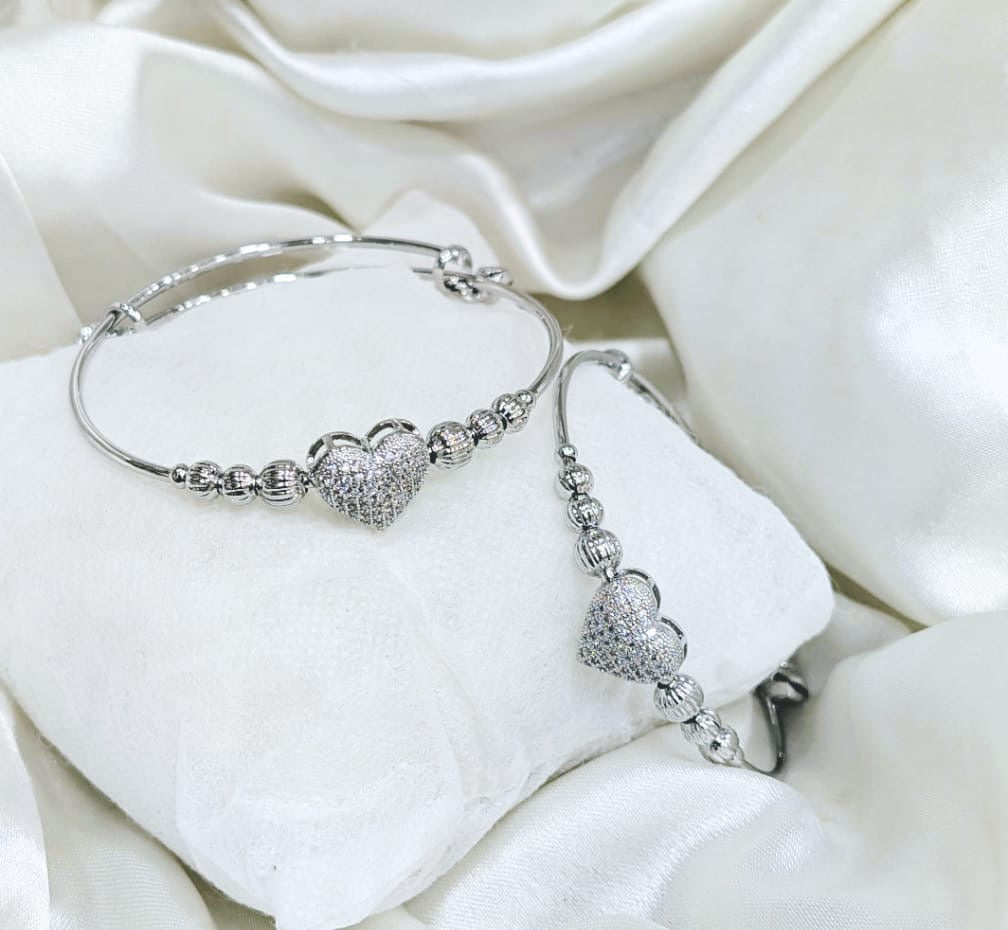 Luxe Pavé Heart & Round Adjustable Bangles (Pair)