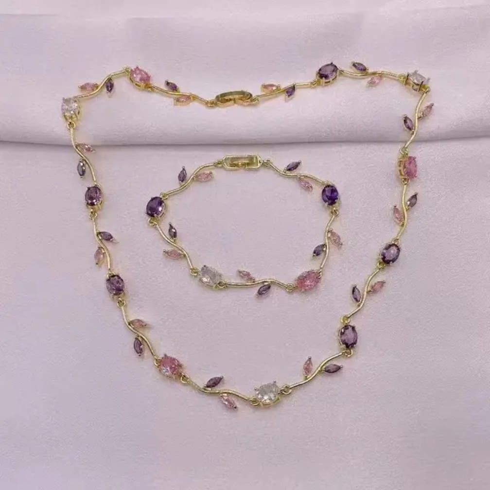 Elegant Crystal Branch Jewelry Set | Waterproof Stainless Steel Necklace & Bracelet