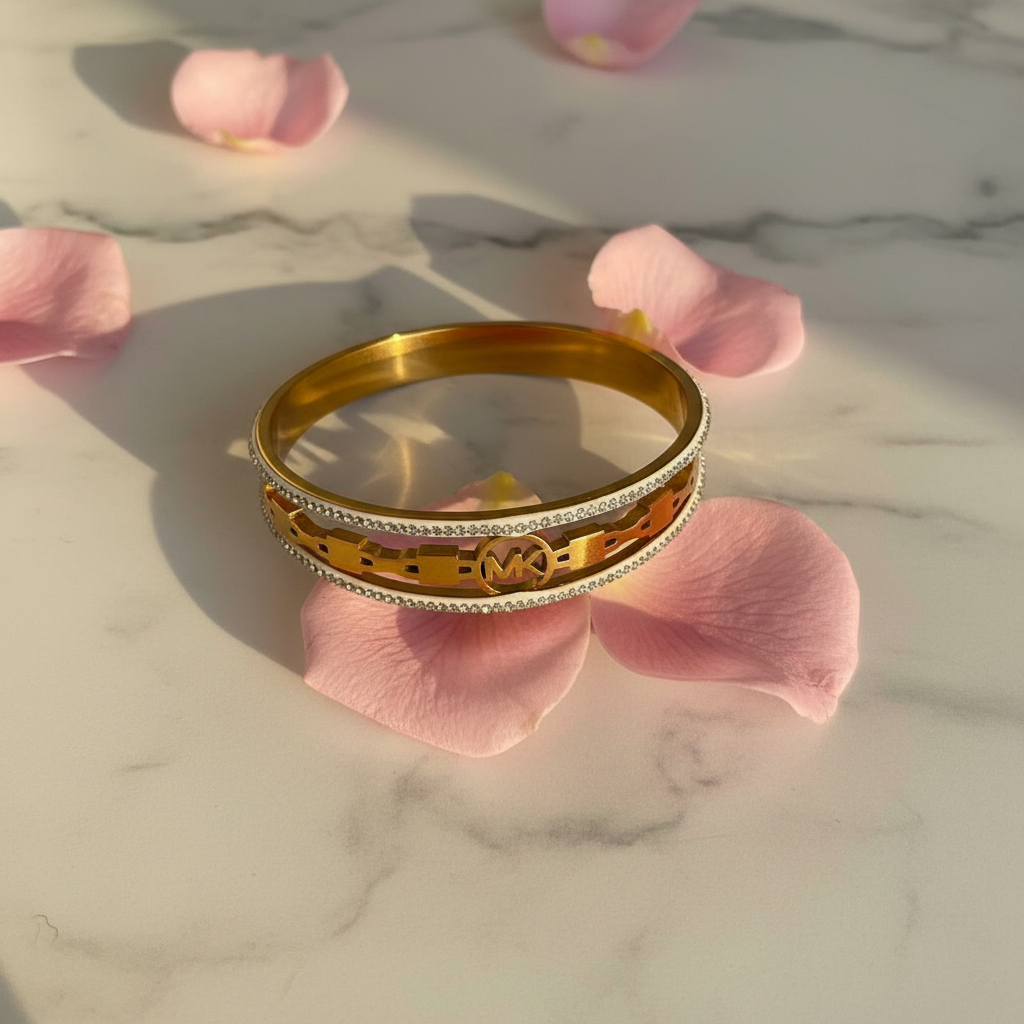 MK Logo Gold Bracelet Set – Crystal Pave Bangle