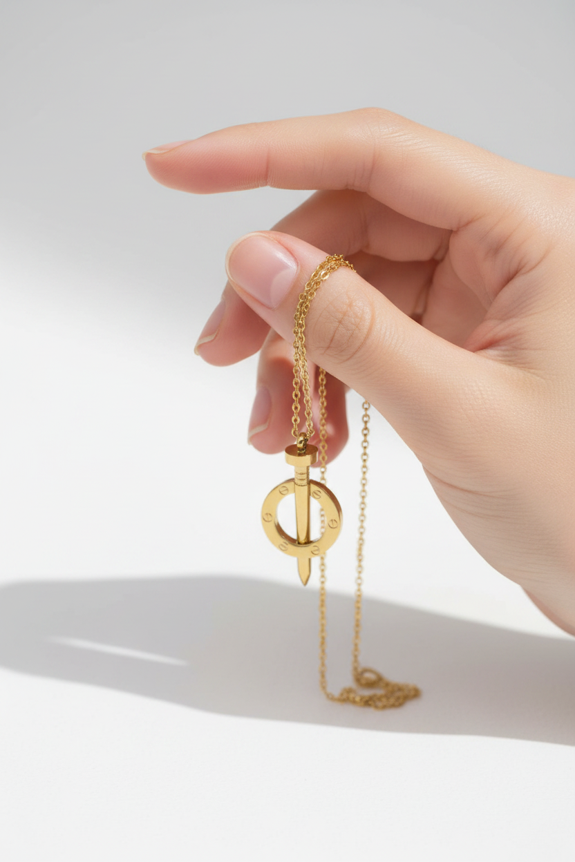 Gold Nail Ring Pendant Necklace ๐