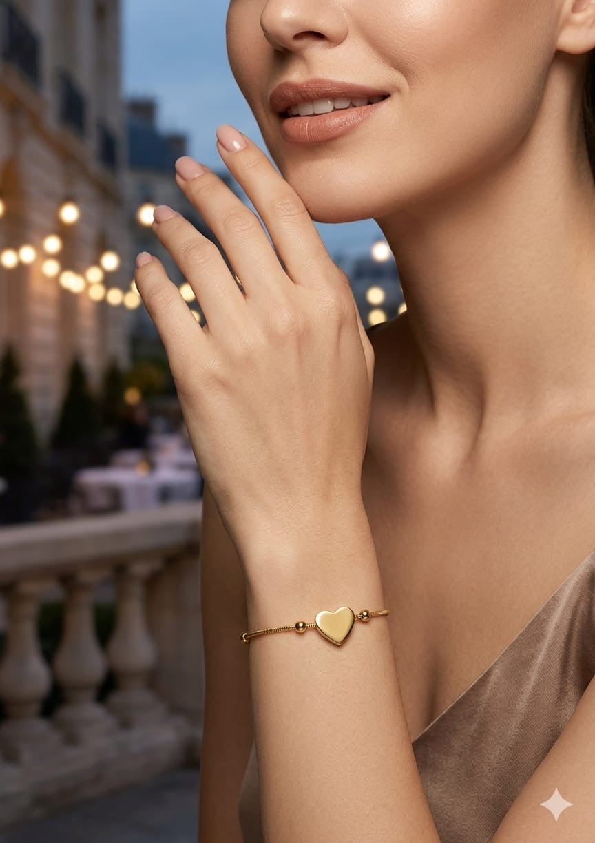 Gold Heart Charm Snake Chain Bracelet