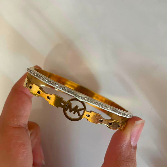 MK Logo Gold Bracelet Set – Crystal Pave Bangle