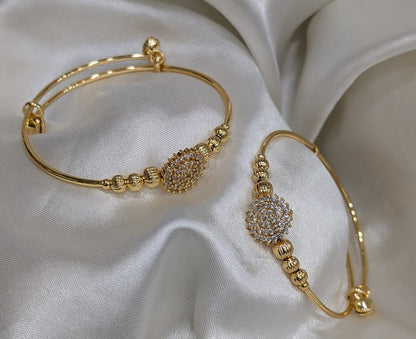 Luxe Pavé Heart & Round Adjustable Bangles (Pair)