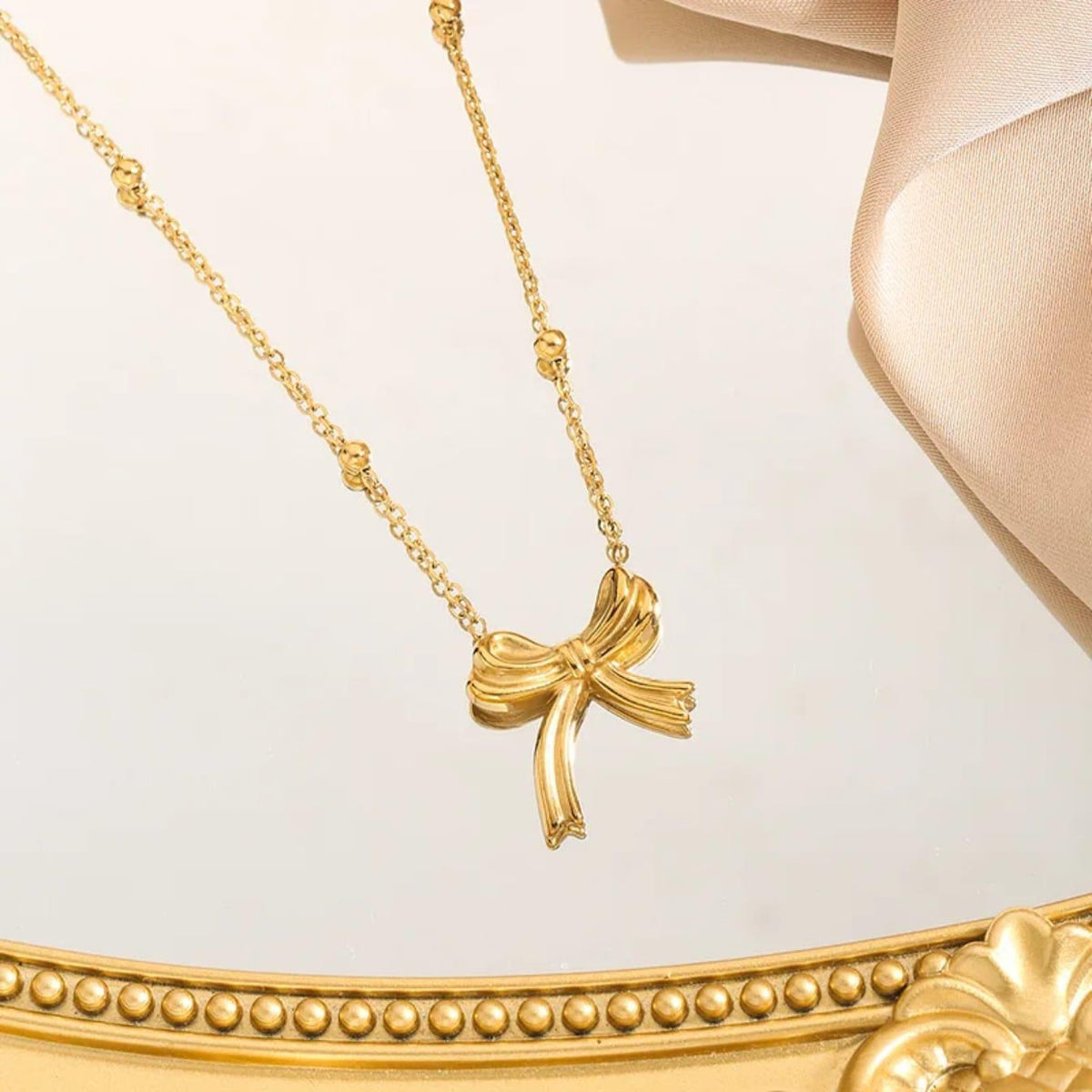 Dainty Gold Ribbon Bow Pendant Necklace