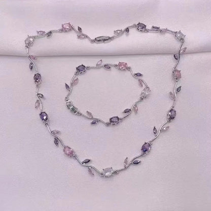 Elegant Crystal Branch Jewelry Set | Waterproof Stainless Steel Necklace & Bracelet