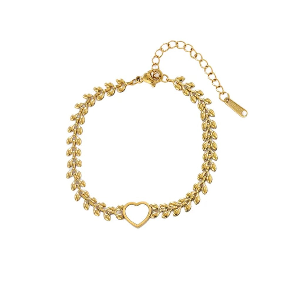 Gold Leaf Heart Bracelet – Mother of Pearl Heart Charm