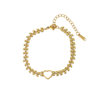 Gold Leaf Heart Bracelet – Mother of Pearl Heart Charm