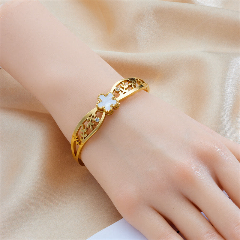 Women's Premium Gold Floral Cuff Bracelet | Anti-Tarnish Daily Luxury