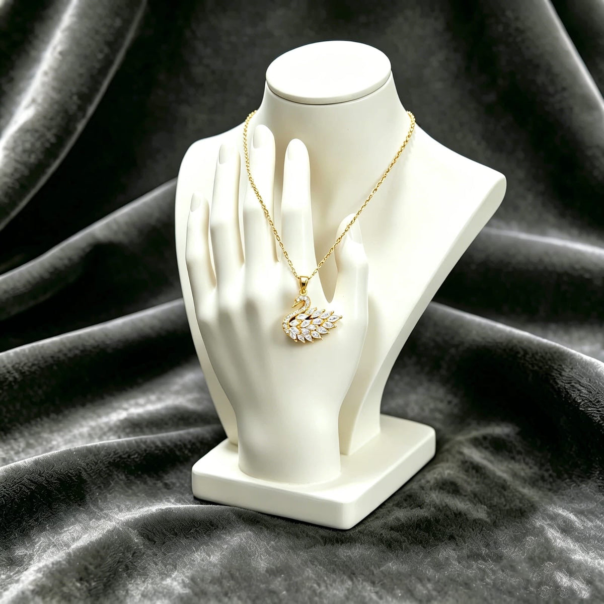 Crystal Swan Necklace – Gold Plated Zirconia Pendant