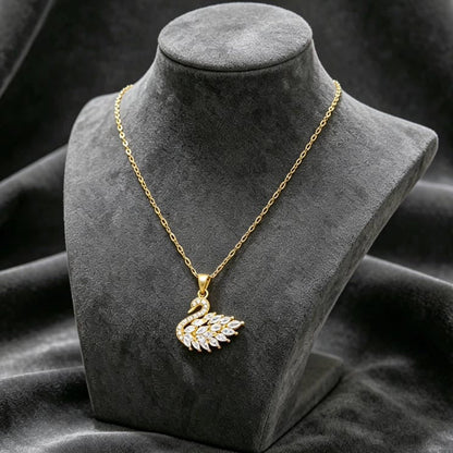 Crystal Swan Necklace – Gold Plated Zirconia Pendant