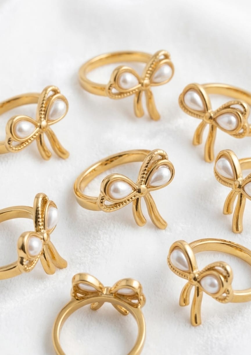 Pearl Bow Ring – Gold