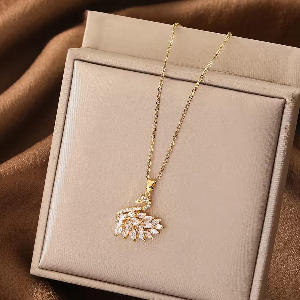Crystal Swan Necklace – Gold Plated Zirconia Pendant