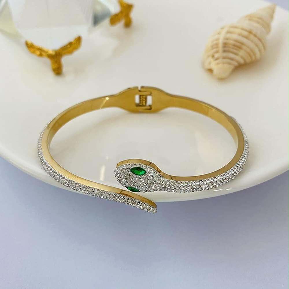 Crystal Snake Bangle – 18K Gold Plated CZ Diamond Cuff Bracelet