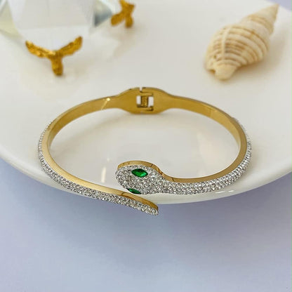 Crystal Snake Bangle – 18K Gold Plated CZ Diamond Cuff Bracelet