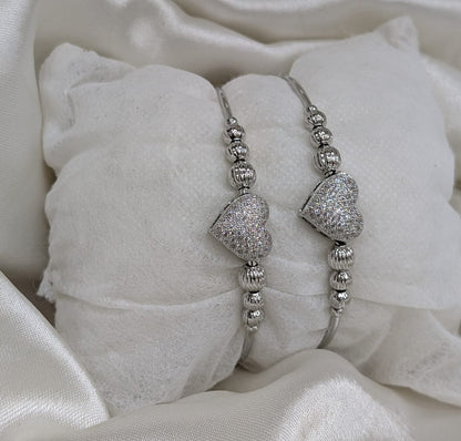 Luxe Pavé Heart & Round Adjustable Bangles (Pair)
