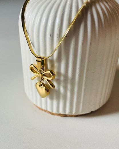 Bow And Heart Gold plated Women Necklace