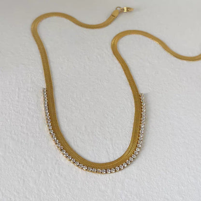 Gold Herringbone & Diamond Tennis Layered Necklace
