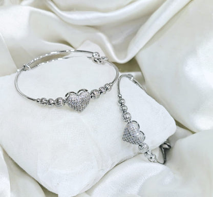 Luxe Pavé Heart & Round Adjustable Bangles (Pair)