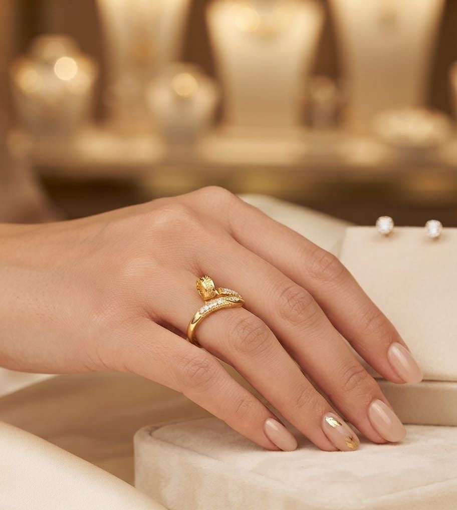 Silver Nail Wrap Ring worn on finger