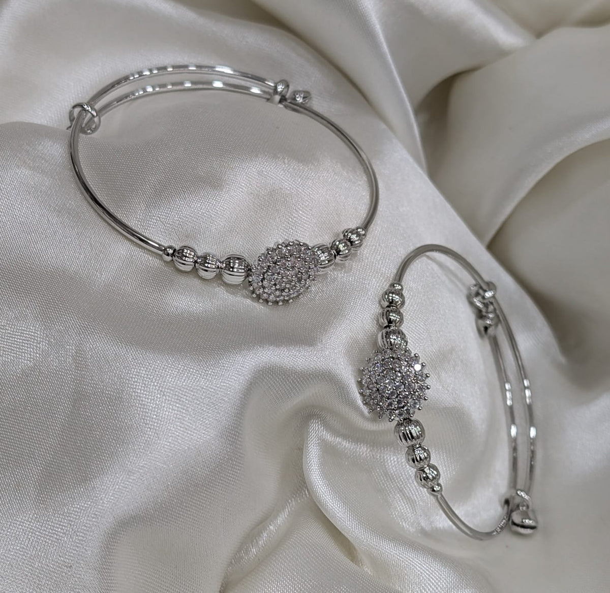 Luxe Pavé Heart & Round Adjustable Bangles (Pair)