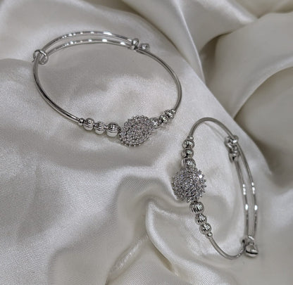Luxe Pavé Heart & Round Adjustable Bangles (Pair)