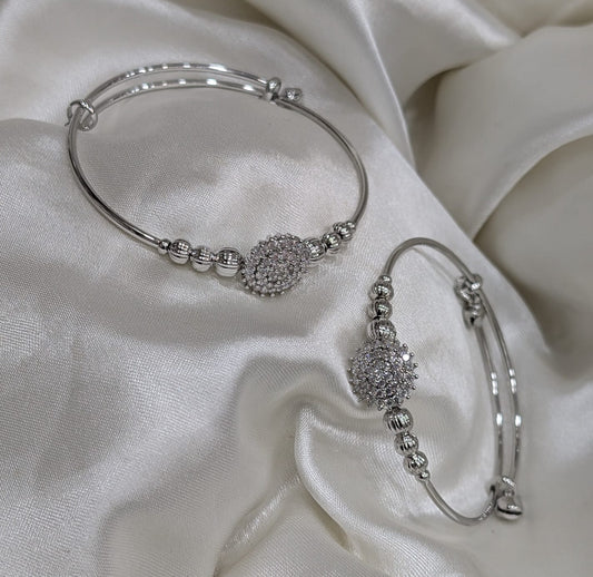Luxe Pavé Heart & Round Adjustable Bangles (Pair)