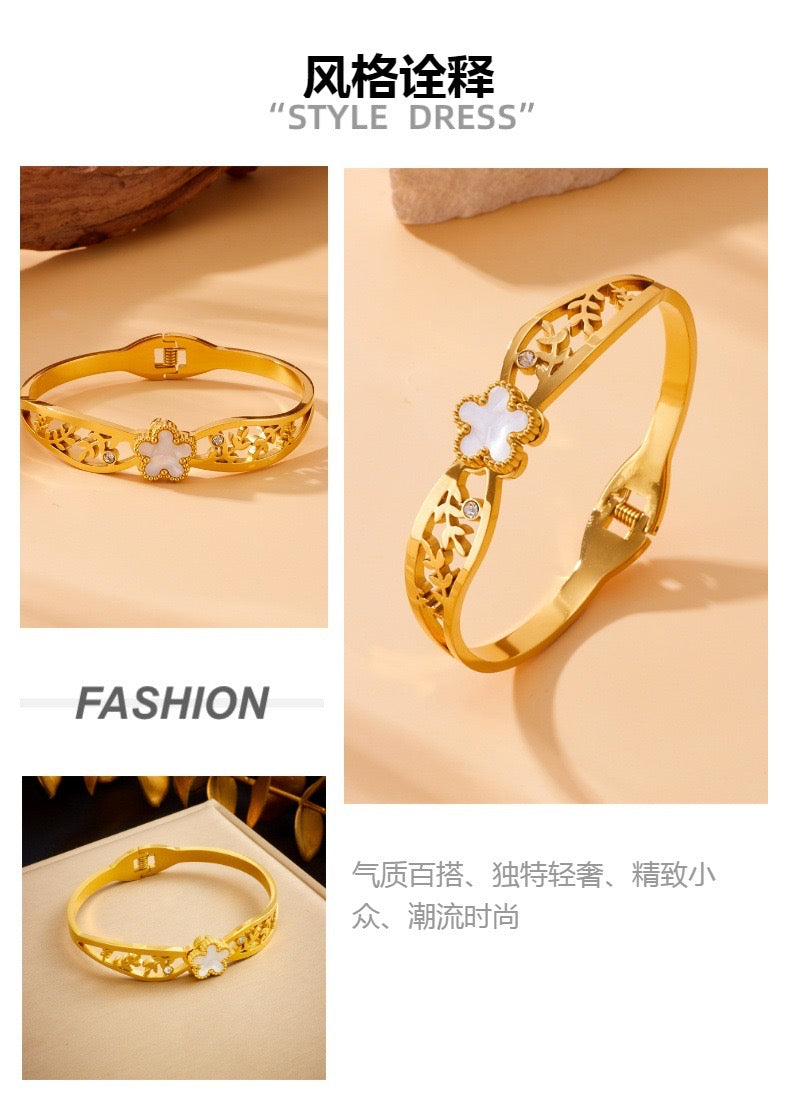 Women's Premium Gold Floral Cuff Bracelet | Anti-Tarnish Daily Luxury