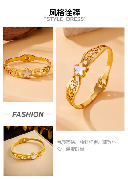 Women's Premium Gold Floral Cuff Bracelet | Anti-Tarnish Daily Luxury