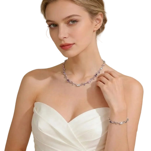 Elegant Crystal Branch Jewelry Set | Waterproof Stainless Steel Necklace & Bracelet
