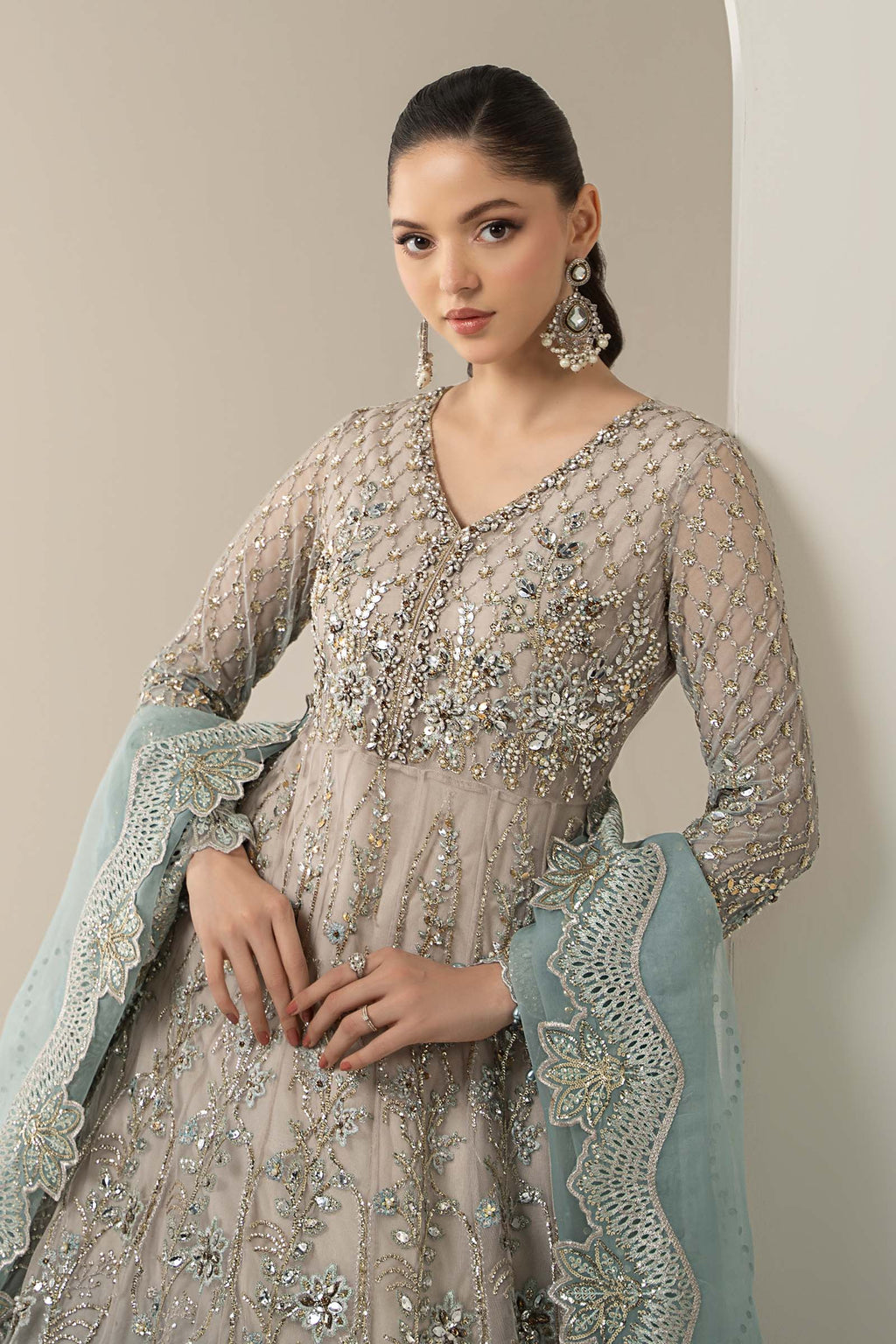 3 Piece Embroidered Net Suit | BDS-3002 |MARIA.B