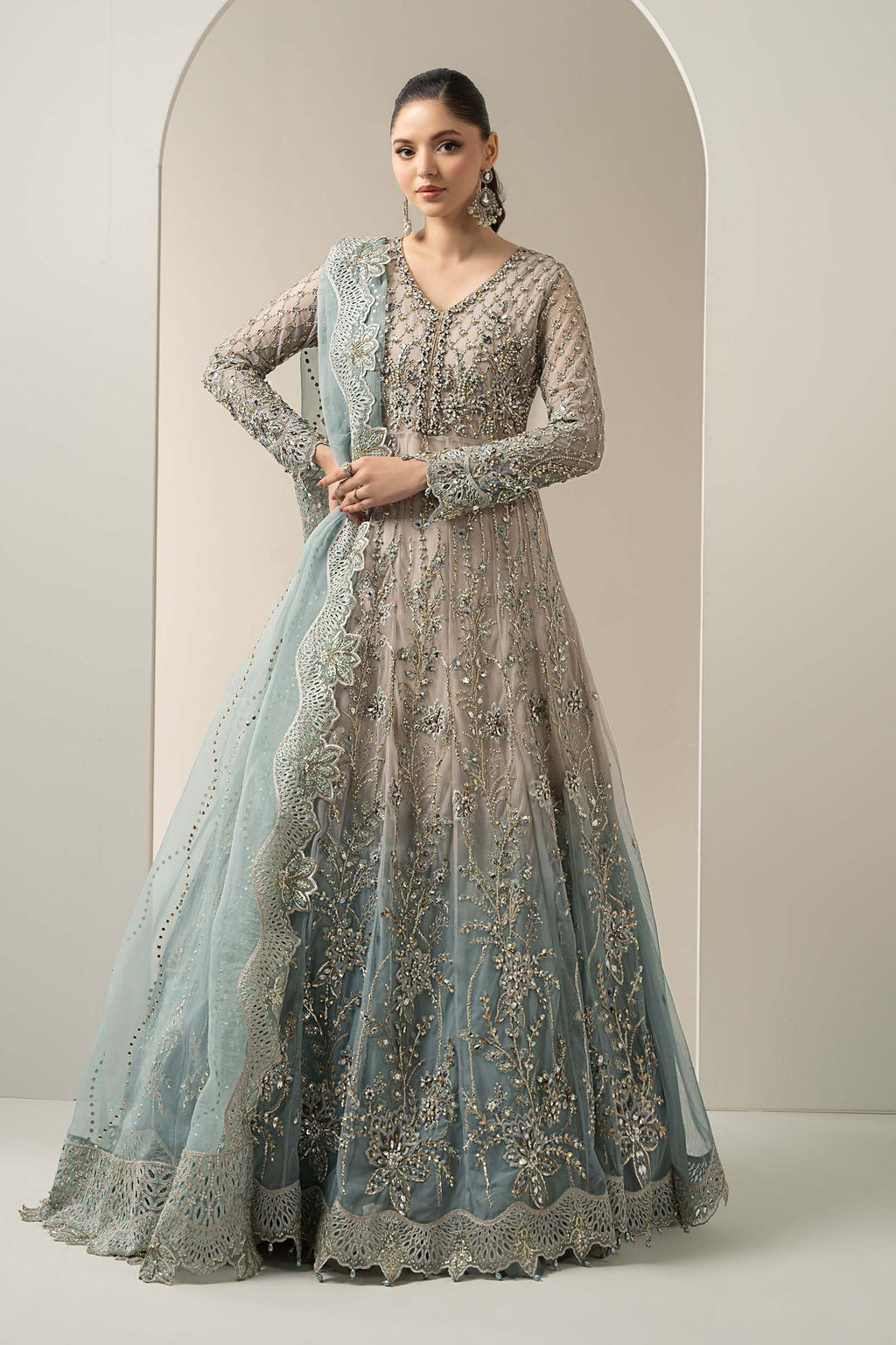 3 Piece Embroidered Net Suit | BDS-3002 |MARIA.B