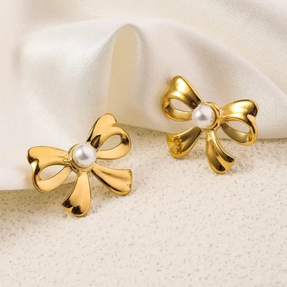 Cute Bow Pearl Earrings