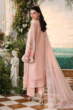 3 Piece Unstitched Embroidered Chiffon Suit:MPC-26-104-Peach Pink
