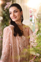 3 Piece Unstitched Embroidered Chiffon Suit:MPC-26-104-Peach Pink