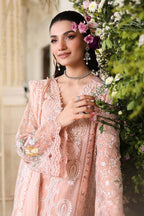 3 Piece Unstitched Embroidered Chiffon Suit:MPC-26-104-Peach Pink