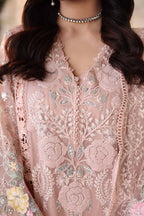 3 Piece Unstitched Embroidered Chiffon Suit:MPC-26-104-Peach Pink