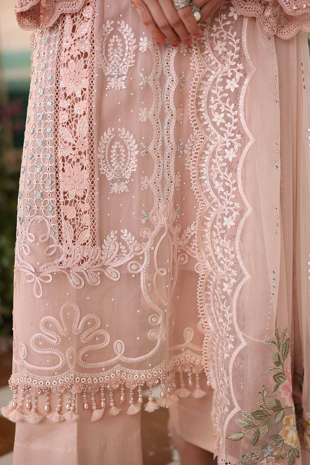 3 Piece Unstitched Embroidered Chiffon Suit:MPC-26-104-Peach Pink