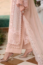 3 Piece Unstitched Embroidered Chiffon Suit:MPC-26-104-Peach Pink