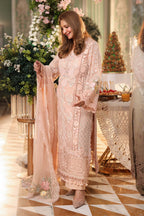 3 Piece Unstitched Embroidered Chiffon Suit:MPC-26-104-Peach Pink