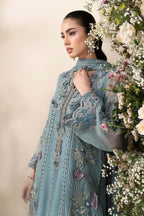3 Piece Embroidered Chiffon Suit MCS-26-106-Slate Blue-Small
