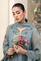 3 Piece Embroidered Chiffon Suit MCS-26-106-Slate Blue-Small