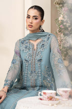 3 Piece Embroidered Chiffon Suit MCS-26-106-Slate Blue-Small