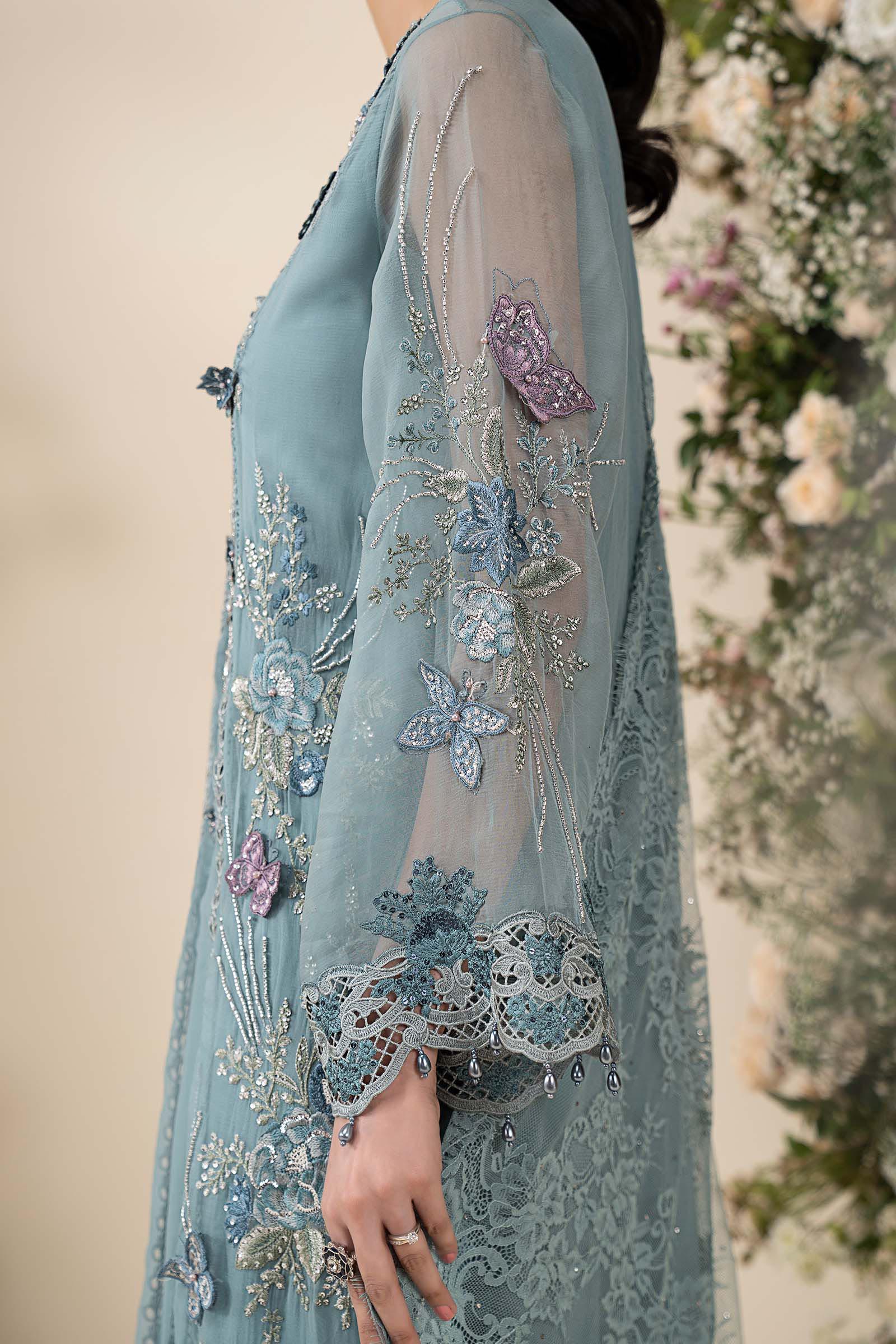 3 Piece Embroidered Chiffon Suit MCS-26-106-Slate Blue-Small
