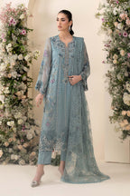 3 Piece Embroidered Chiffon Suit MCS-26-106-Slate Blue-Small