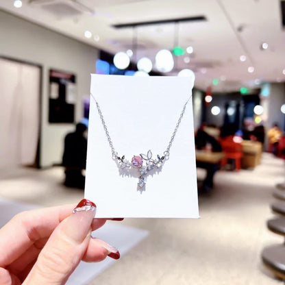 Pink Crystal Butterfly Necklace – Gold & Silver Floral Charm