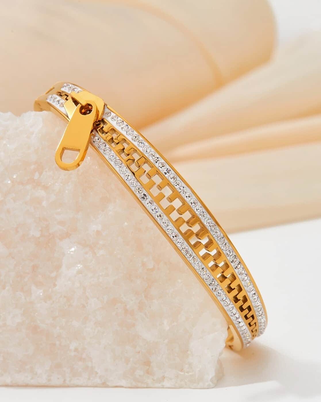Gold Zipper Bangle Bracelet – Crystal Diamond-Cut Cuff
