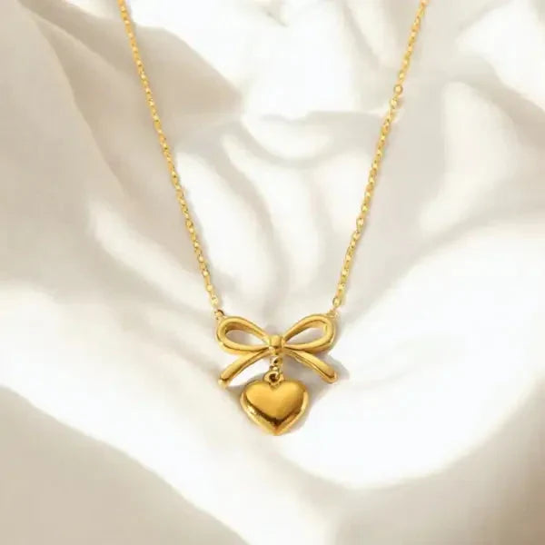 Bow And Heart Gold plated Women Necklace