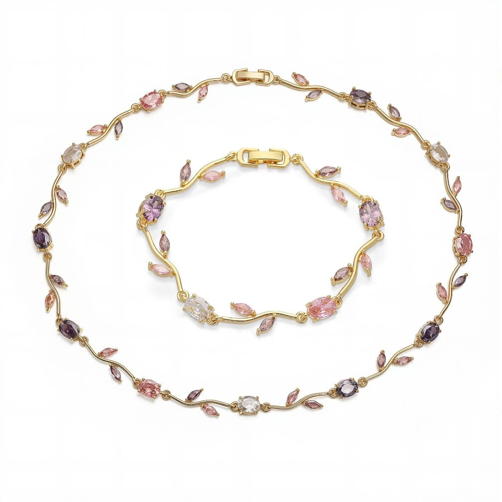 Elegant Crystal Branch Jewelry Set | Waterproof Stainless Steel Necklace & Bracelet